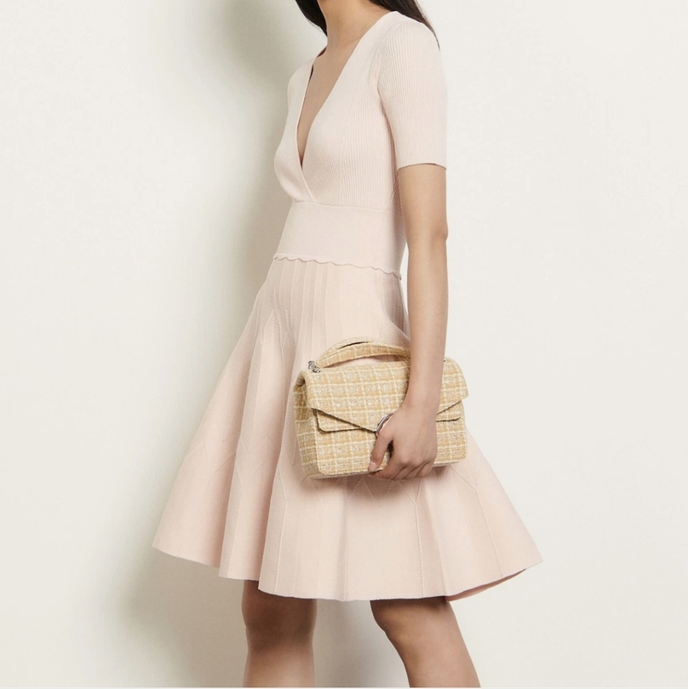 NWT SANDRO Esmera Wrap Effect Knitted Dress In Polaro Pink Size 6 - Picture 1 of 12